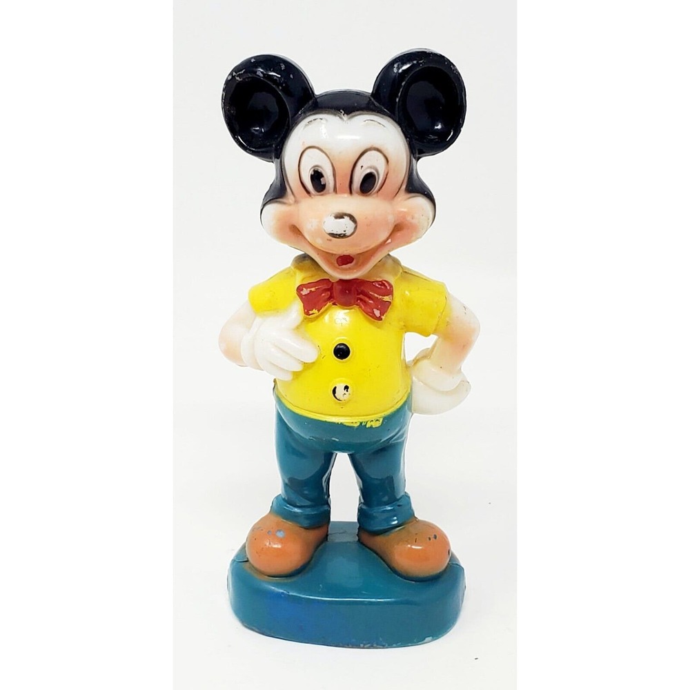 Vintage 1960's 5" Mickey Mouse Figurine Walt Disney Hong Kong Hard Plastic Toy